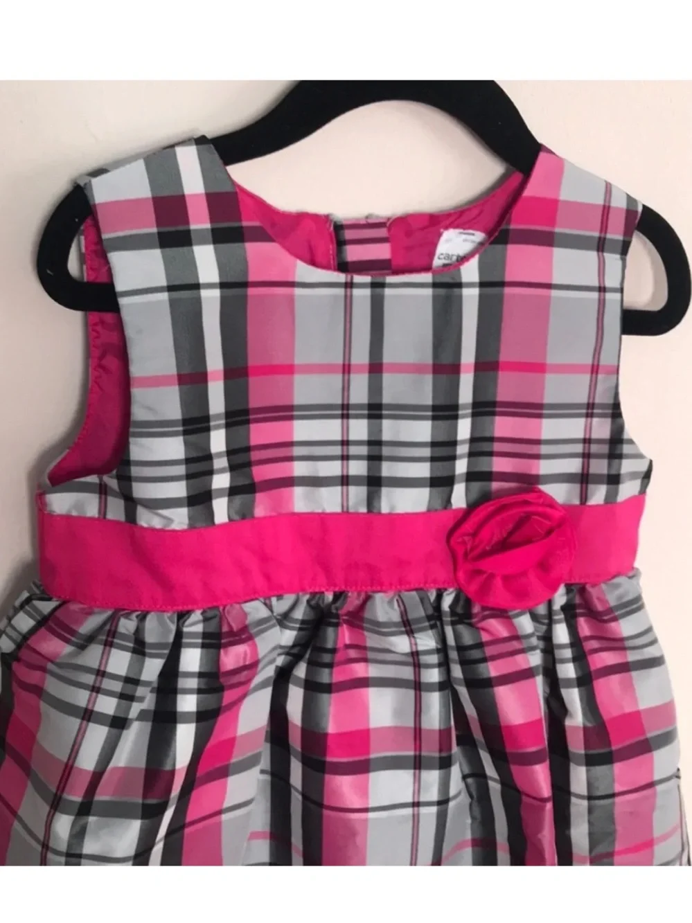 Carter’s pink white black grey plaid taffeta holiday dress size 4
